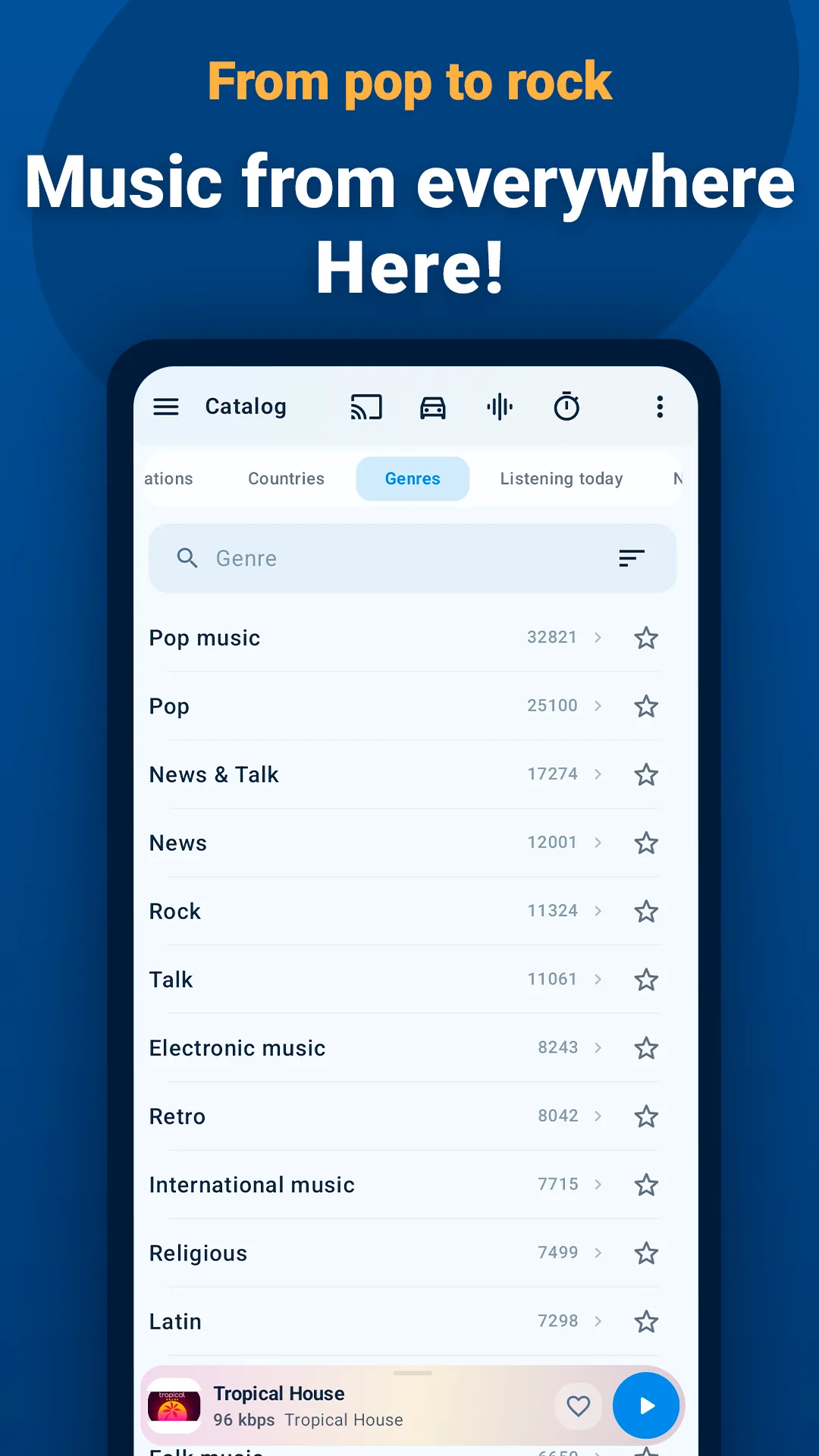 PCRADIO Android genre catalog