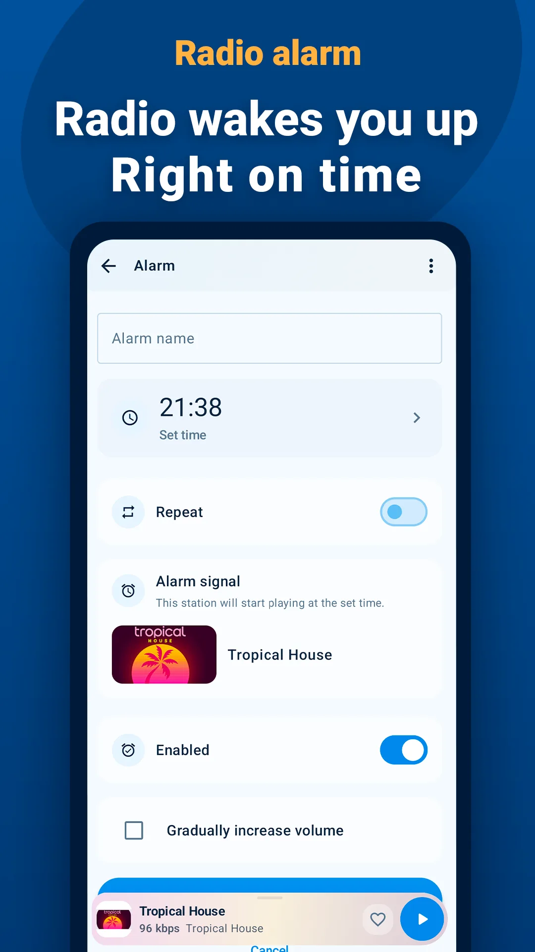 PCRADIO Android alarm setup