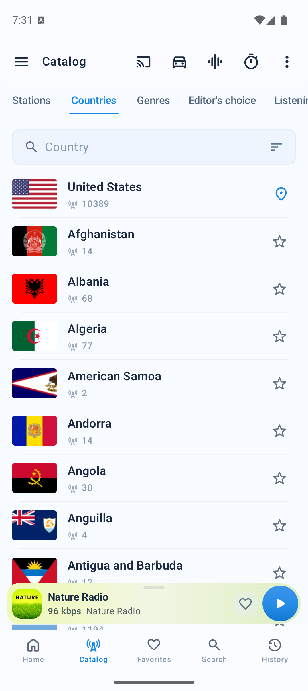 PCRADIO Android country catalog