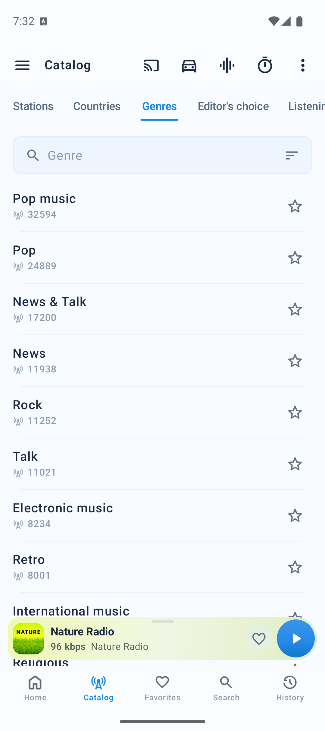 PCRADIO Android genre catalog