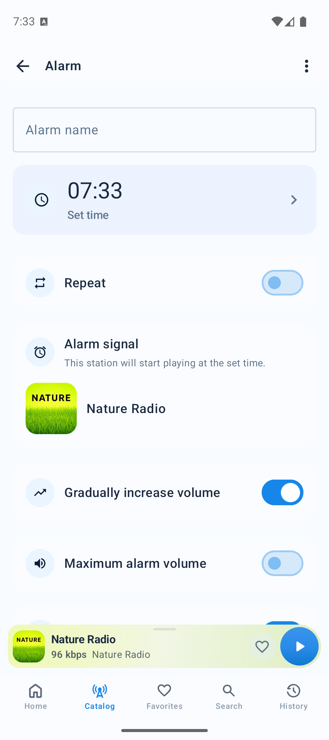 PCRADIO Android alarm setup