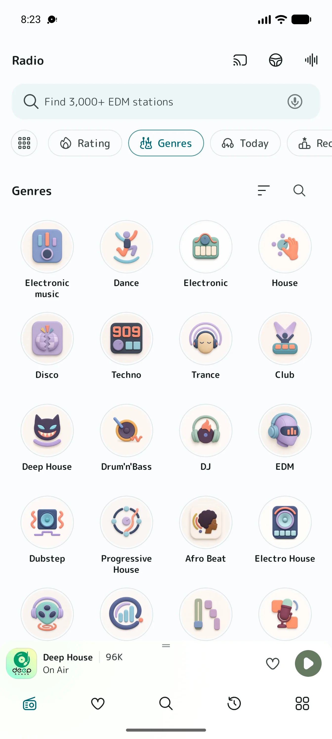 EDM Radio House and Techno genre catalog