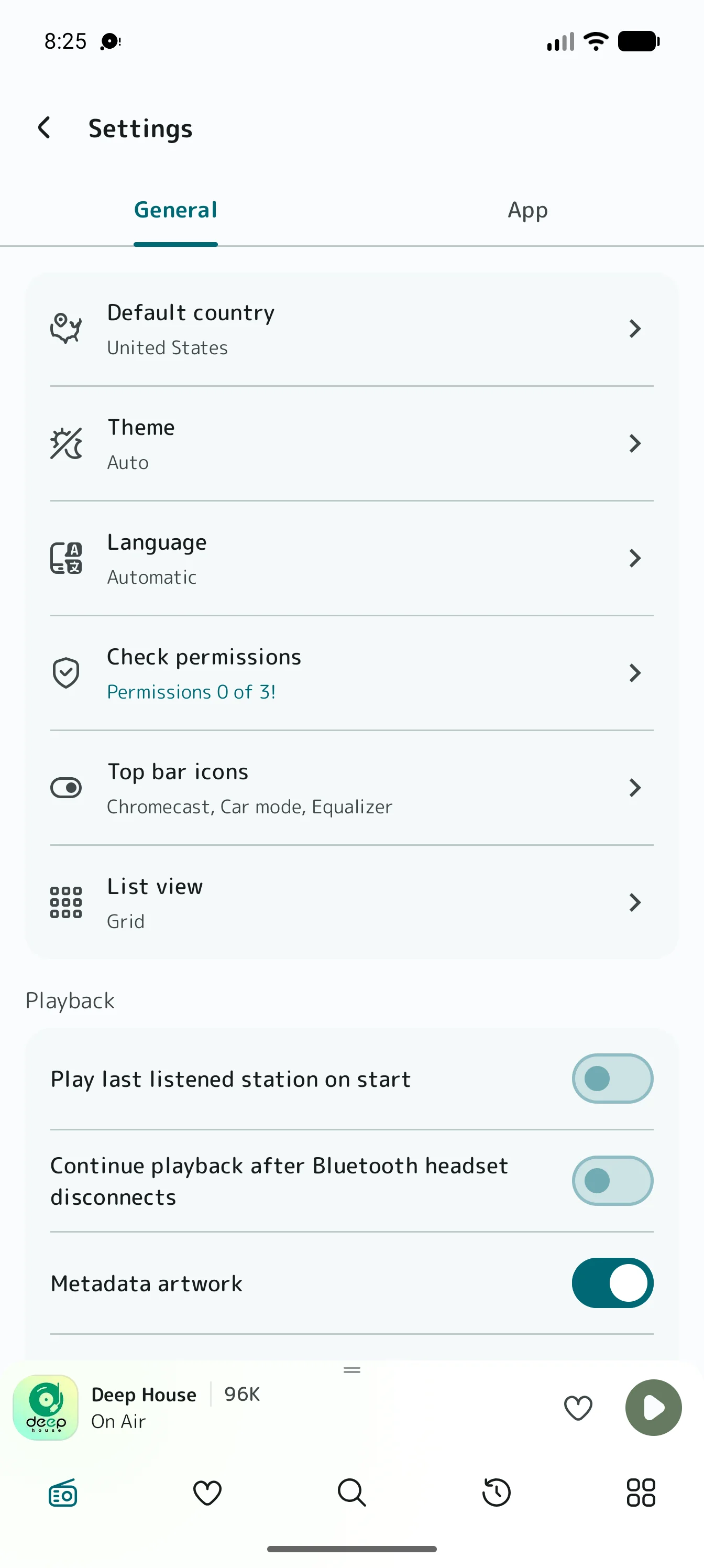 EDM Radio House and Techno Android settings
