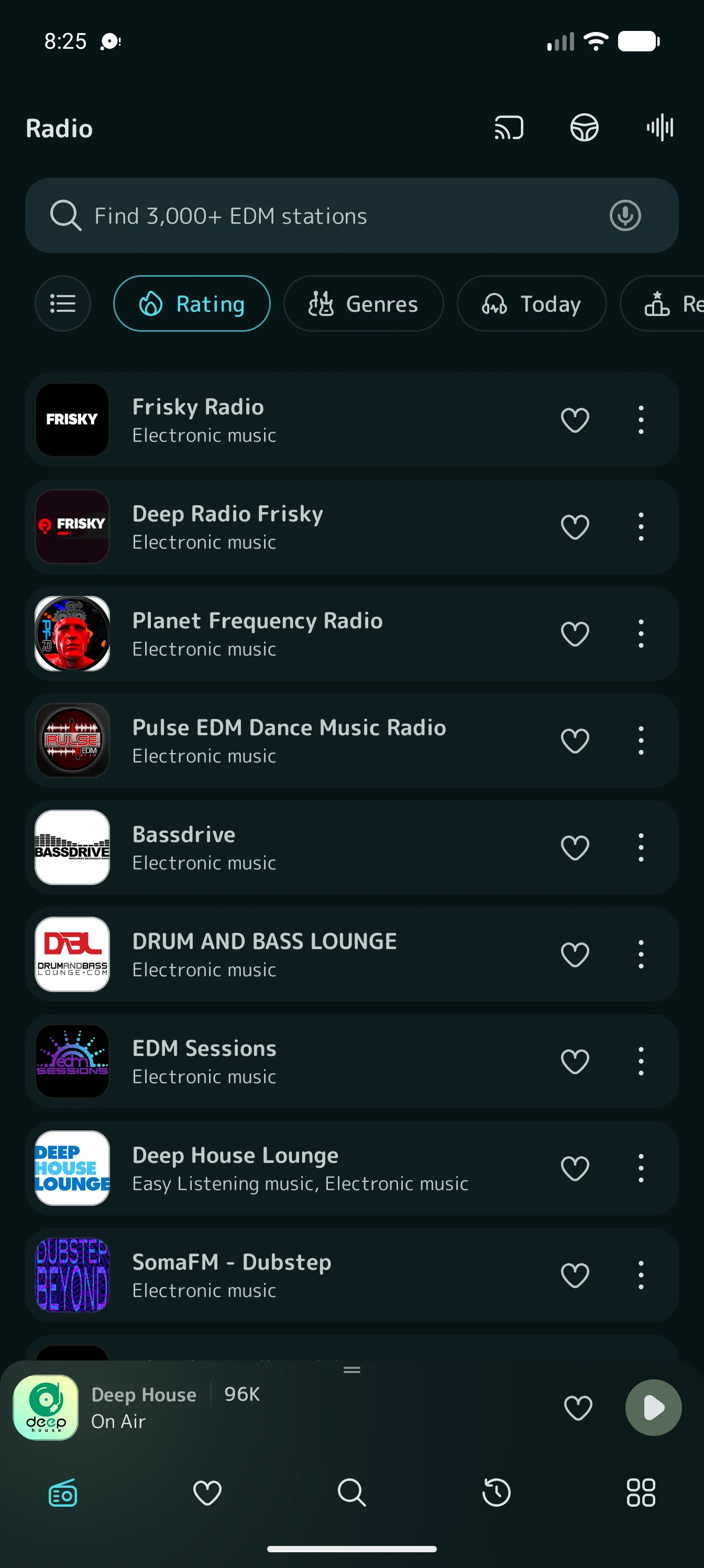 EDM Radio House and Techno dark theme station list